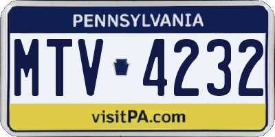 PA license plate MTV4232
