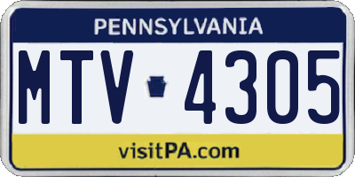 PA license plate MTV4305