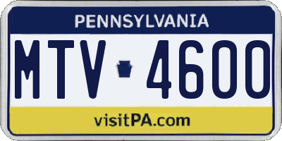 PA license plate MTV4600
