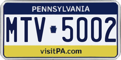 PA license plate MTV5002