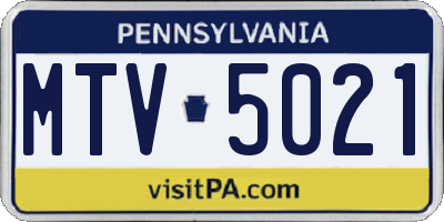 PA license plate MTV5021