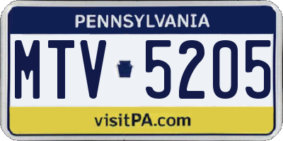 PA license plate MTV5205