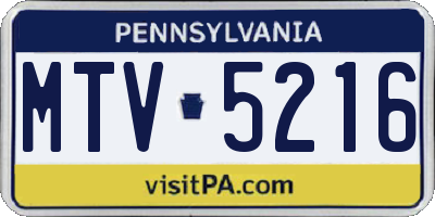PA license plate MTV5216