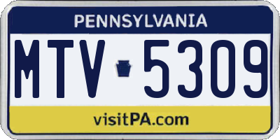 PA license plate MTV5309