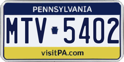 PA license plate MTV5402