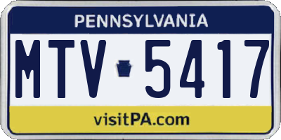 PA license plate MTV5417