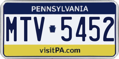 PA license plate MTV5452