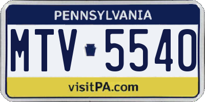 PA license plate MTV5540