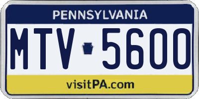 PA license plate MTV5600