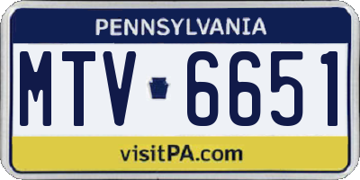 PA license plate MTV6651
