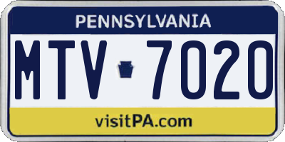 PA license plate MTV7020