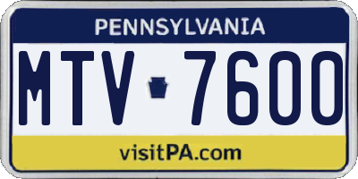 PA license plate MTV7600