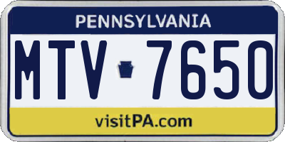PA license plate MTV7650