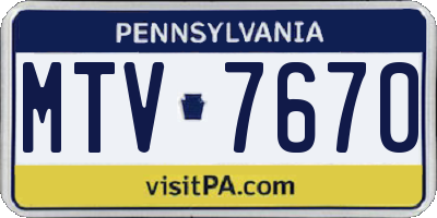 PA license plate MTV7670