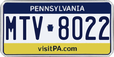 PA license plate MTV8022