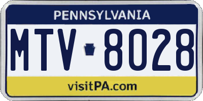 PA license plate MTV8028