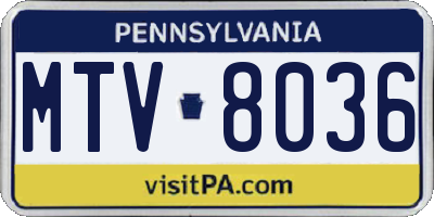 PA license plate MTV8036