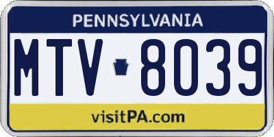 PA license plate MTV8039