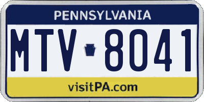 PA license plate MTV8041
