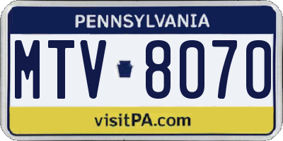 PA license plate MTV8070