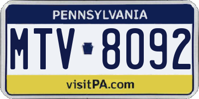 PA license plate MTV8092