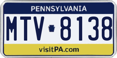PA license plate MTV8138