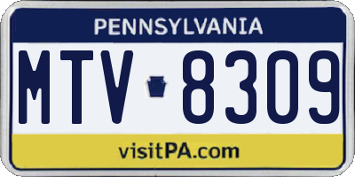 PA license plate MTV8309