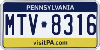 PA license plate MTV8316