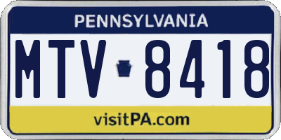 PA license plate MTV8418