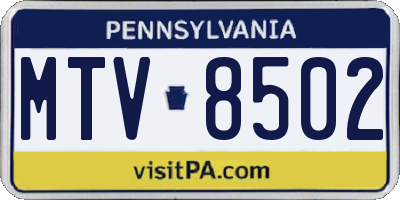PA license plate MTV8502