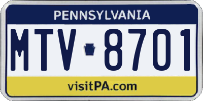 PA license plate MTV8701