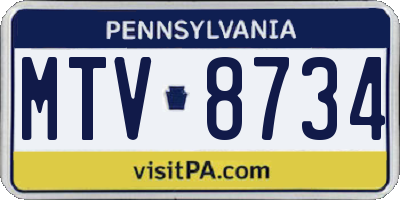 PA license plate MTV8734