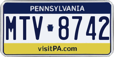 PA license plate MTV8742