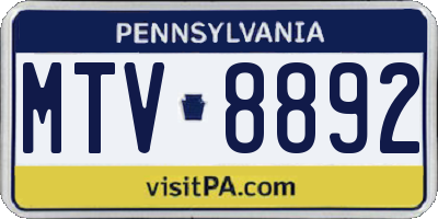 PA license plate MTV8892