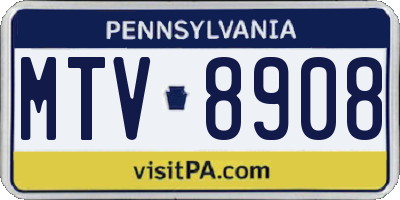PA license plate MTV8908