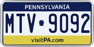 PA license plate MTV9092