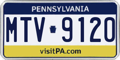 PA license plate MTV9120