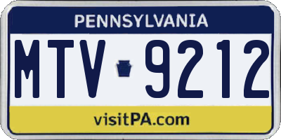 PA license plate MTV9212
