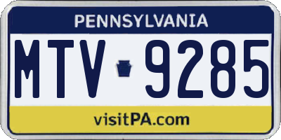 PA license plate MTV9285