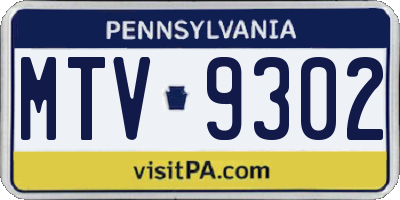 PA license plate MTV9302
