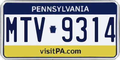 PA license plate MTV9314