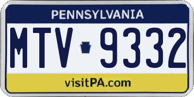 PA license plate MTV9332