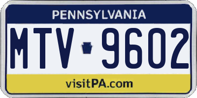 PA license plate MTV9602
