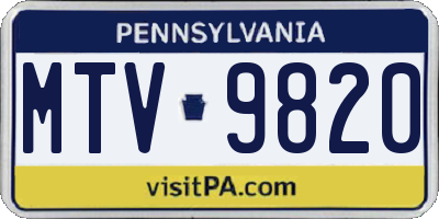 PA license plate MTV9820