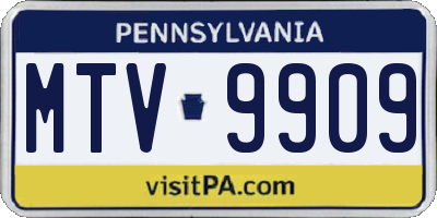 PA license plate MTV9909