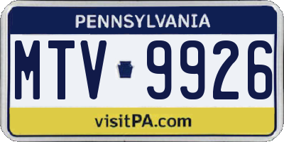 PA license plate MTV9926