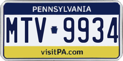 PA license plate MTV9934
