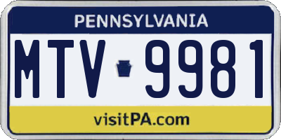 PA license plate MTV9981