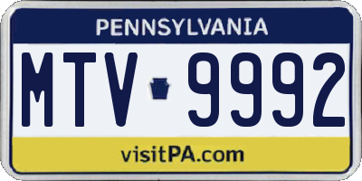 PA license plate MTV9992