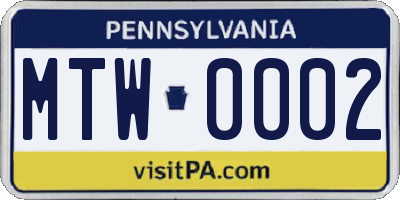 PA license plate MTW0002